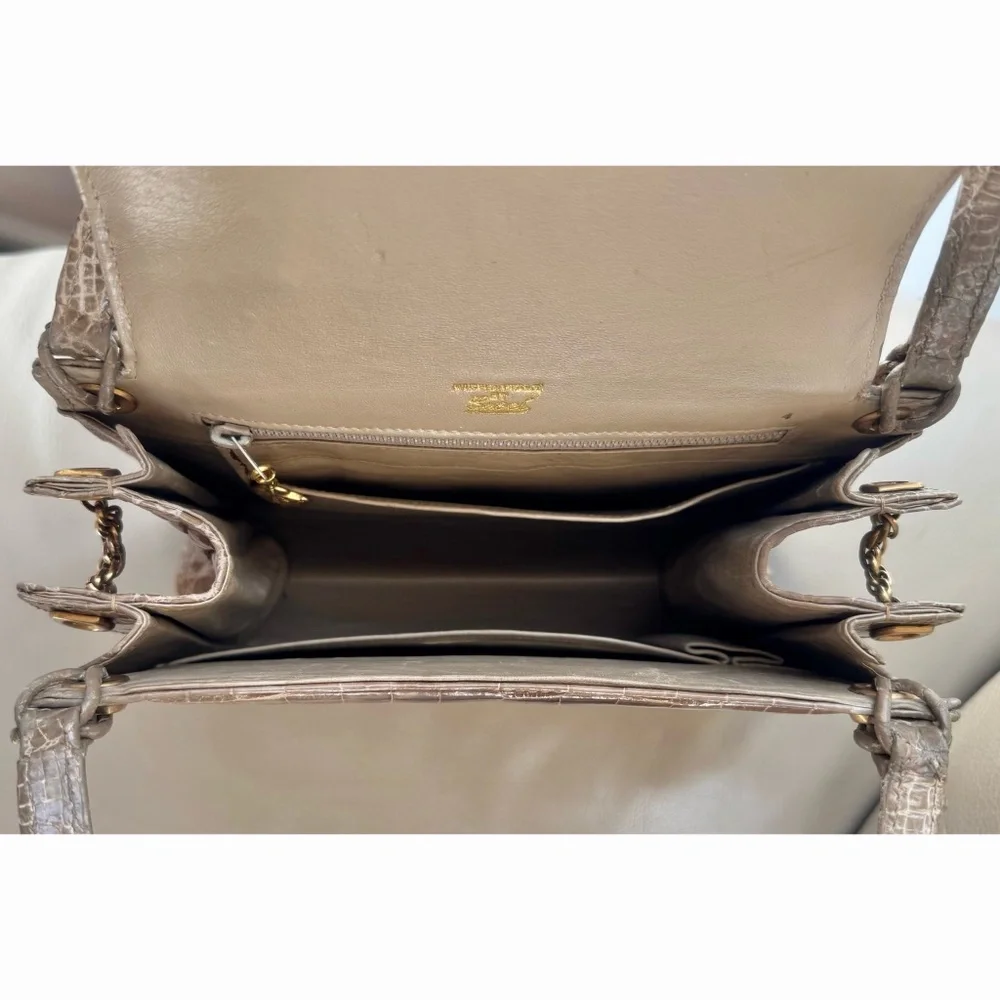 Certified Authentic Vintage Gucci Brown Croco Patent Leather Flap Bag, COA - Picture 7 of 14